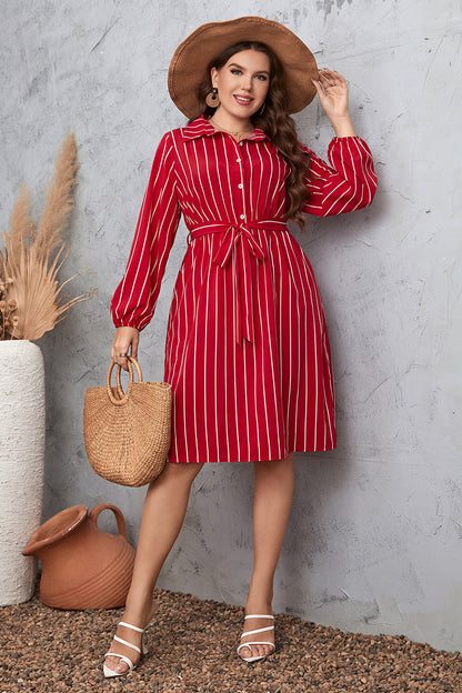 Little Red Striped Tie Waist Shirt | Dress