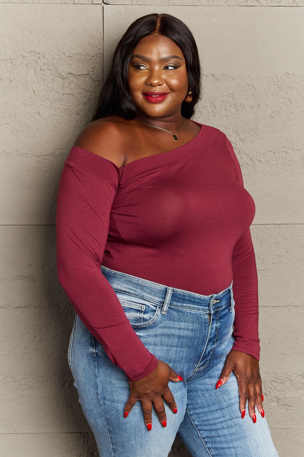 Asymmetrical Neck Long Sleeve | Top