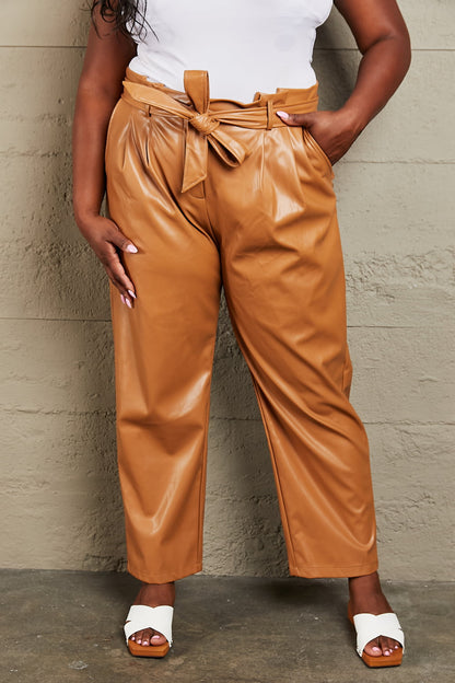 Vegan Leather Paperbag Waist | Pants