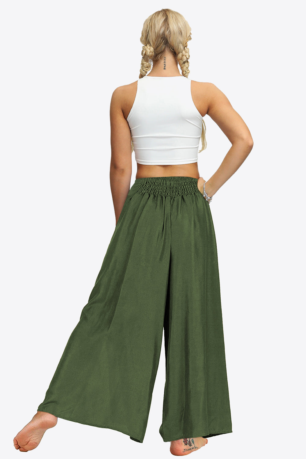 Smocked Split Wide Leg Long | Pants