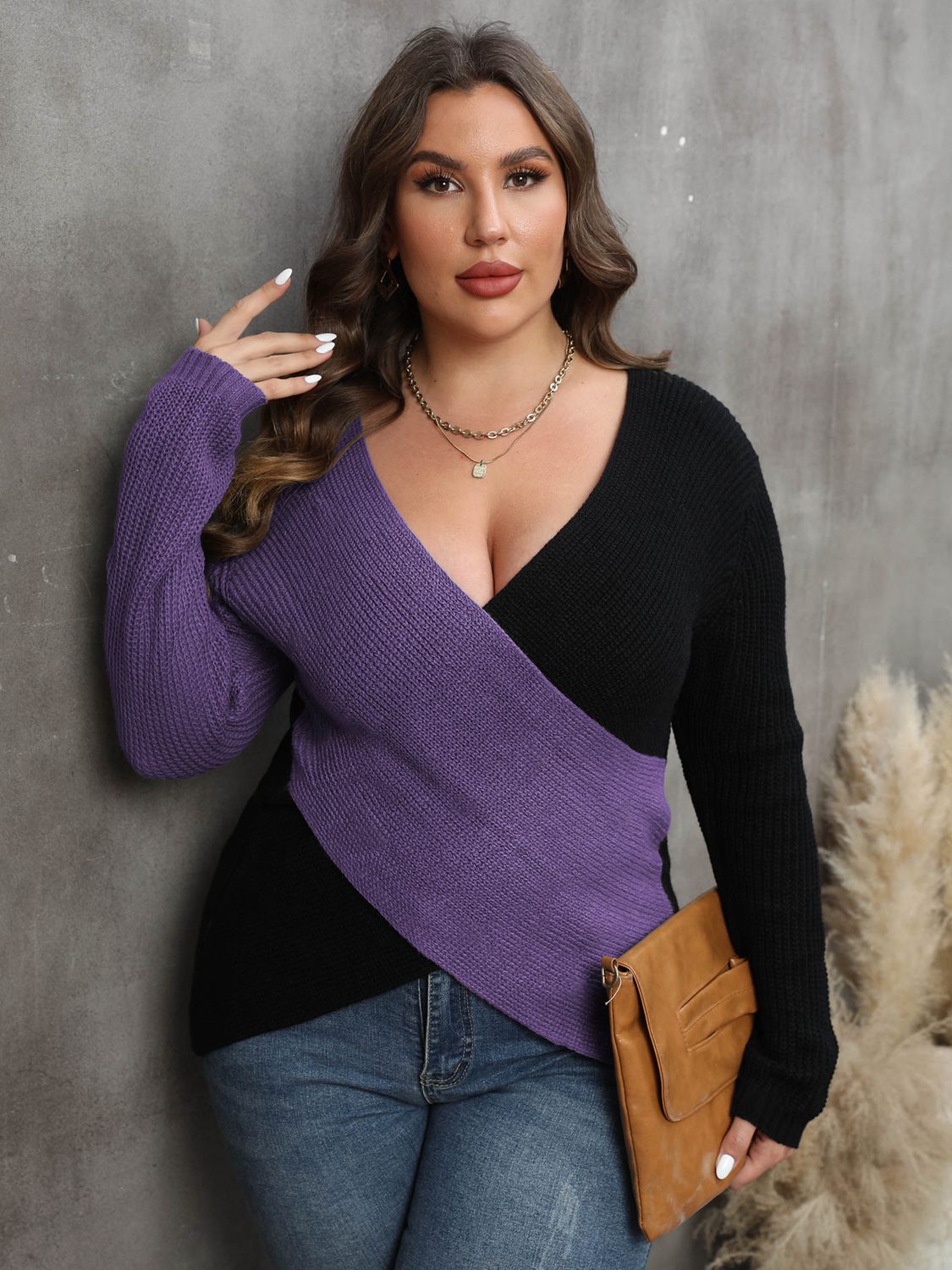 Two-Tone Surplice Neck | Sweater