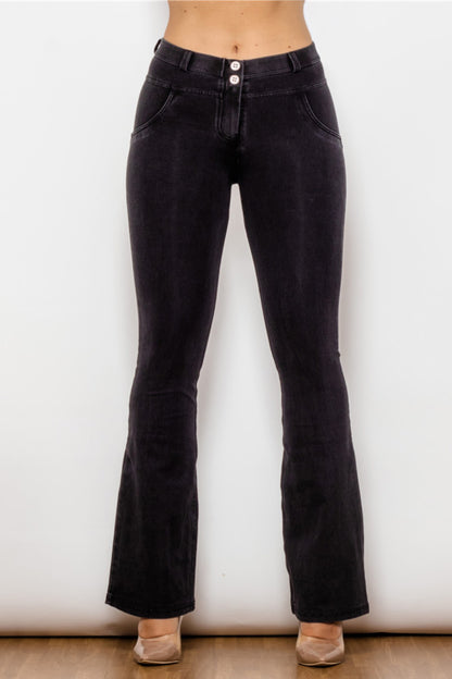 Comfy Huggers Black Buttoned Flare | Jeans
