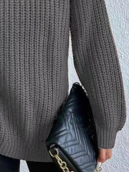 Turtleneck Rib-Knit Slit | Sweater