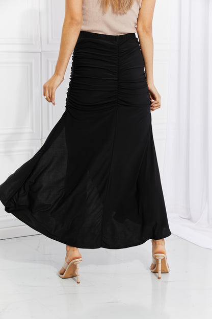 Up and Up Ruched Slit Maxi  in Black | Skirt