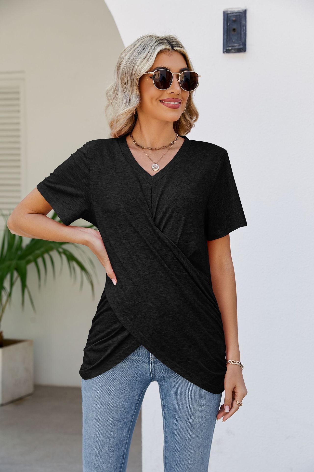 V-Neck Crisscross Short Sleeve | Tee