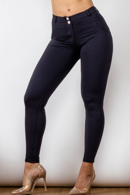 Comfy Huggers Black Buttoned Skinny Long | Jeans
