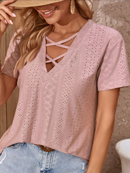 Crisscross V-Neck Eyelet | Top