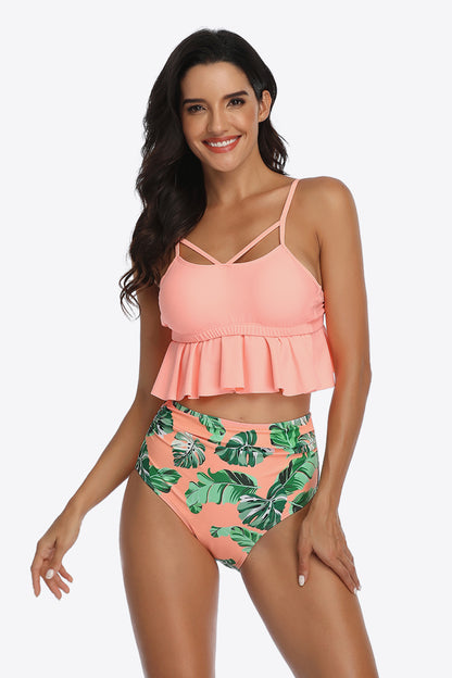Tropical Print Ruffled | Two-Piece Swimsuit