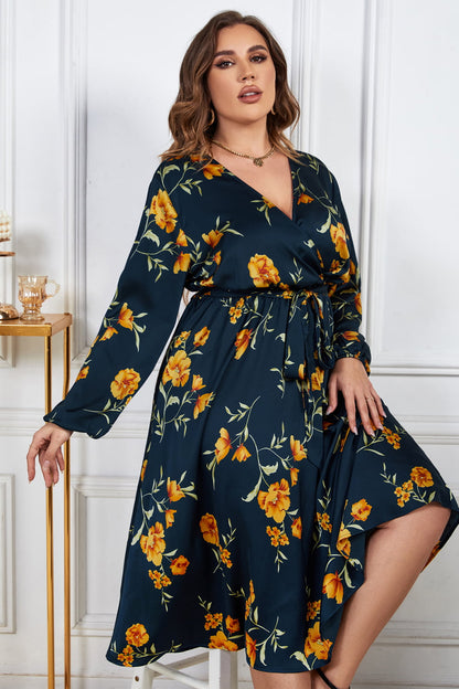 Floral Print Surplice Neck Midi | Dress