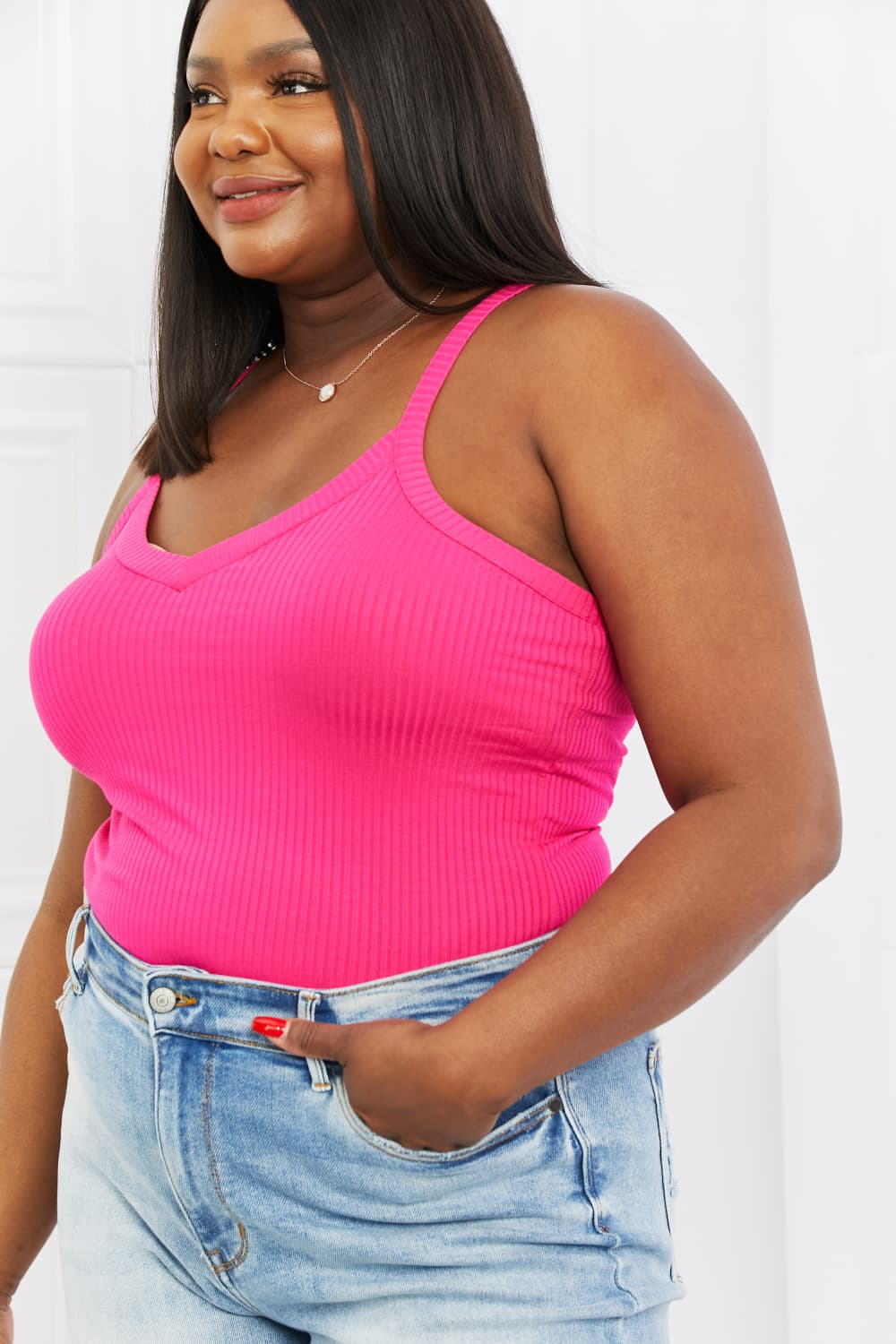 V-Neck Ribbed in Hot Pink | Cami