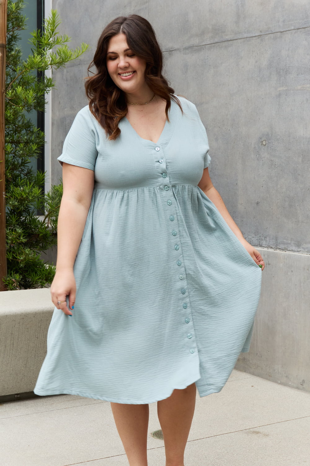 Sweet Lovely By Jen Full Size Button Down Midi | Dress