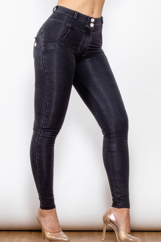 Comfy Huggers Deep Navy Buttoned Skinny Long | Jeans