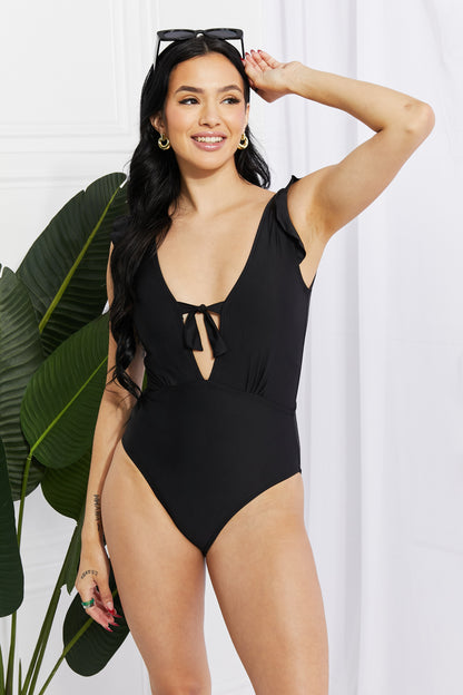 Black Ruffle Sleeve | One-Piece Swimsuit