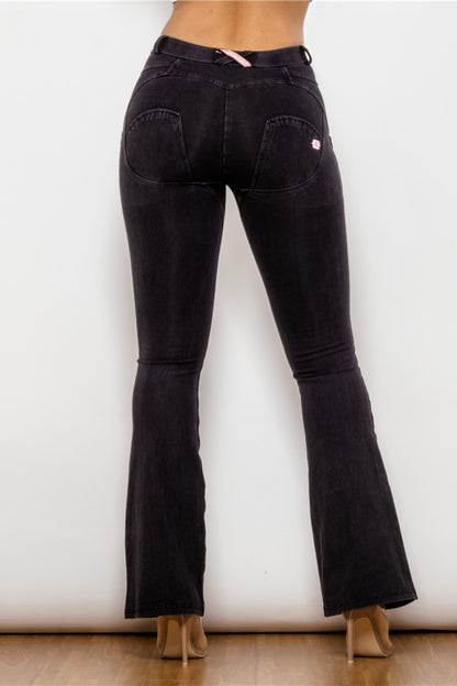 Comfy Huggers Black Buttoned Flare | Jeans