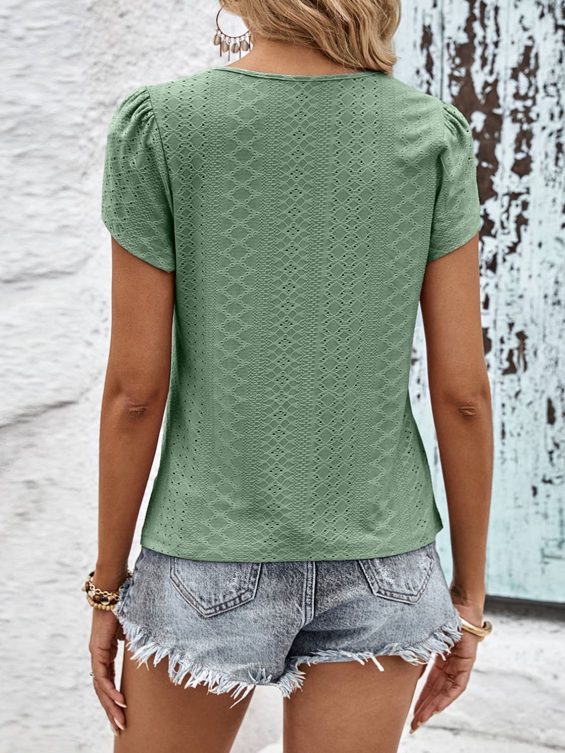 Strappy V-Neck Eyelet | Top