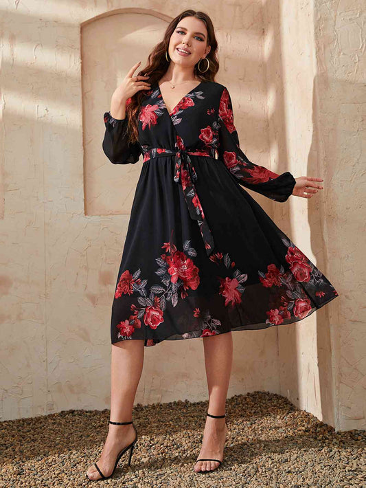 Floral Surplice Neck Tie Waist | Dress