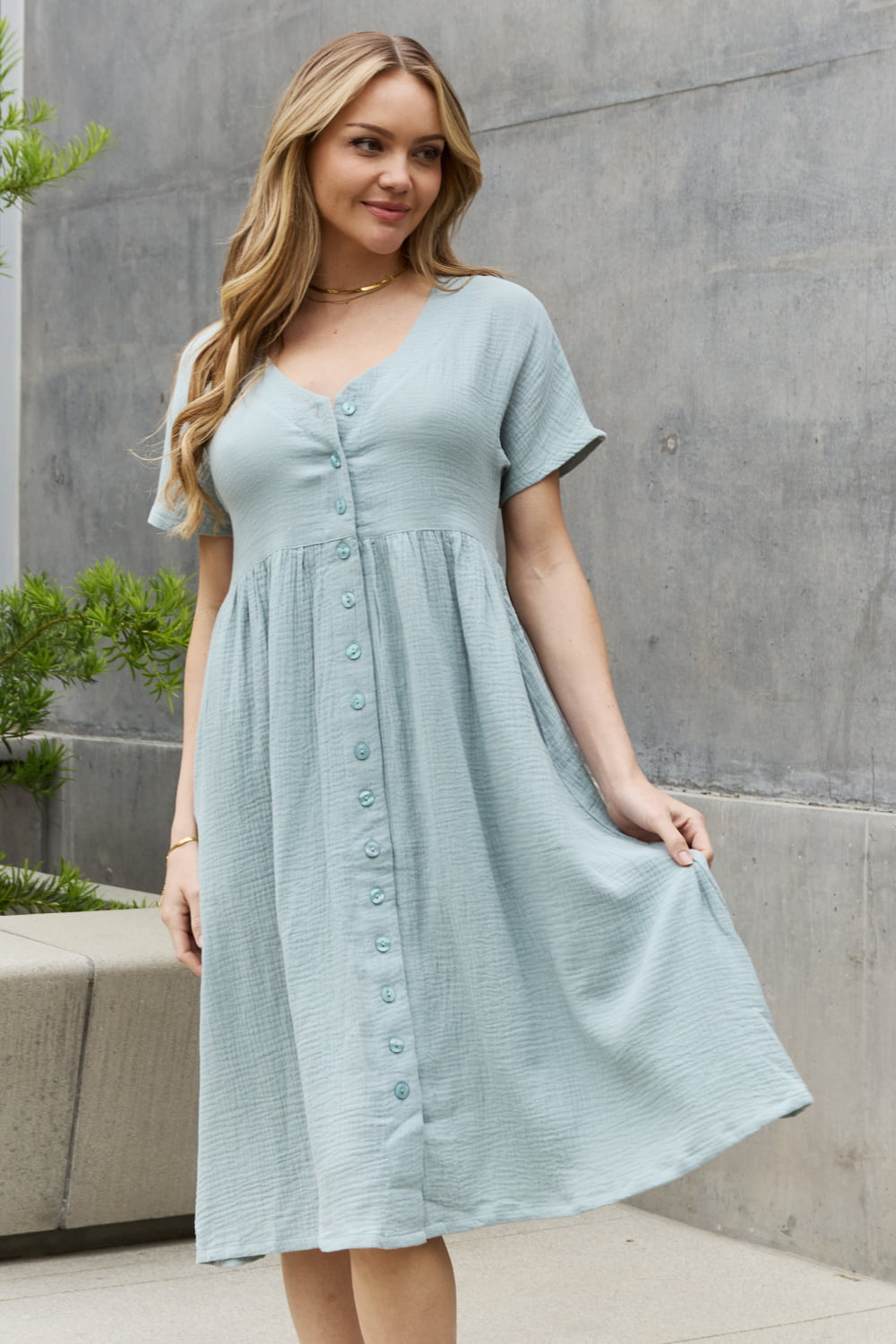 Sweet Lovely By Jen Full Size Button Down Midi | Dress