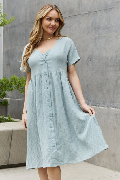 Sweet Lovely By Jen Full Size Button Down Midi | Dress