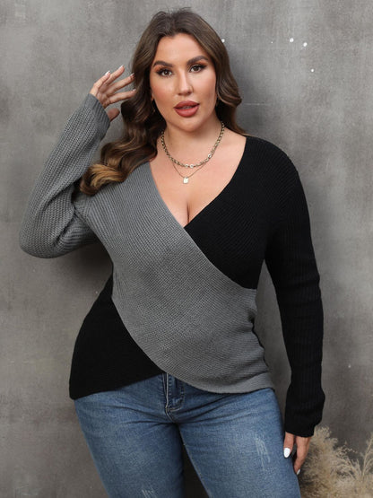 Two-Tone Surplice Neck | Sweater