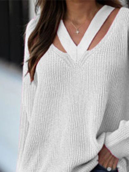Cutout V-Neck Rib-Knit | Sweater