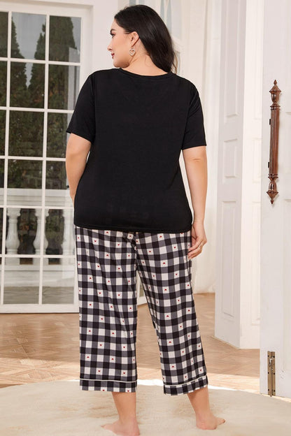 V-Neck Tee + Plaid Cropped Pants | Lounge Set