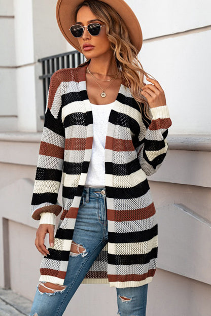 Striped Long Sleeve Openwork | Cardigan