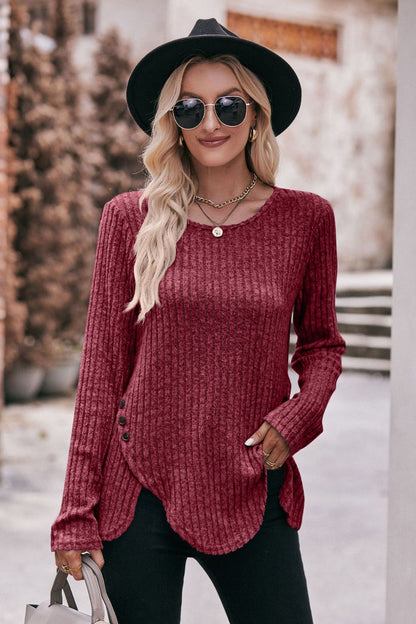 Buttoned Detail Ribbed | Top