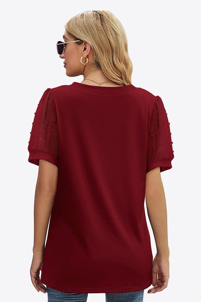 Swiss Dot Puff Sleeve V-Neck | Tee