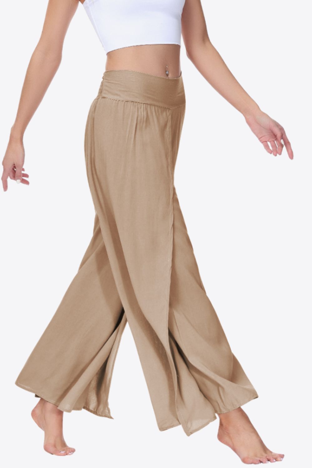 Smocked Split Wide Leg Long | Pants