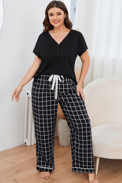 V-Neck Top + Plaid Pants | Lounge Set