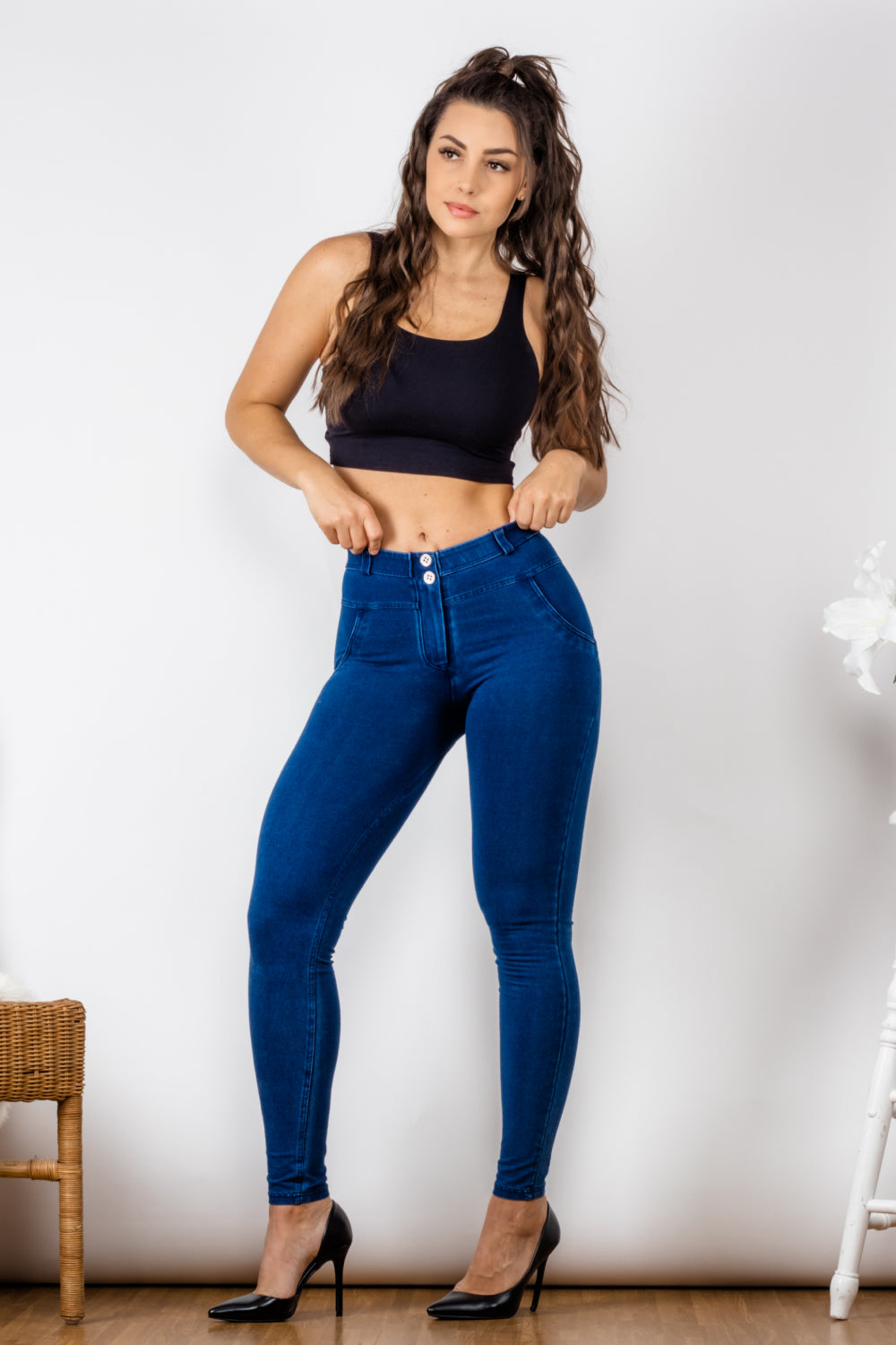 Comfy Huggers Blue Buttoned Skinny | Jeans