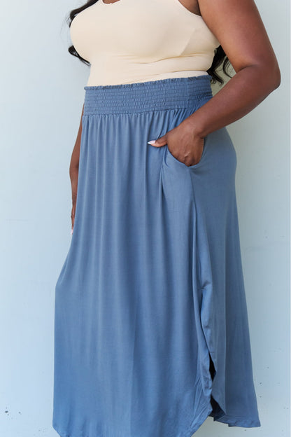 Dusty Blue High Waist Scoop Hem | Maxi Skirt