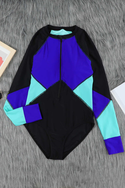 Color + Half Zip Long Sleeve | One-Piece Swimsuit