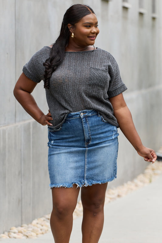 Gray Chunky Knit Short Sleeve | Top