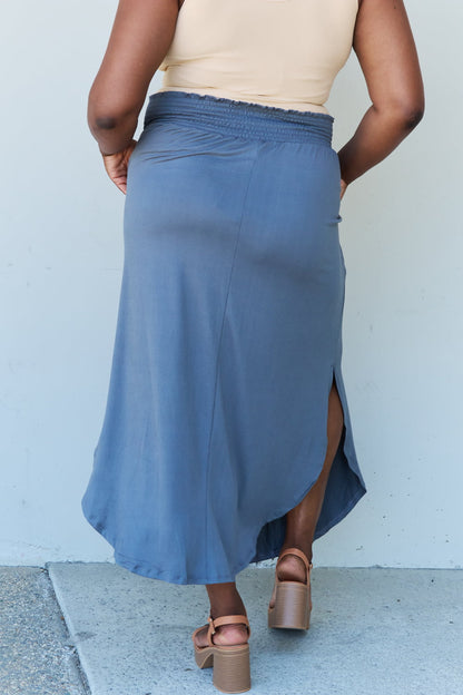 Dusty Blue High Waist Scoop Hem | Maxi Skirt