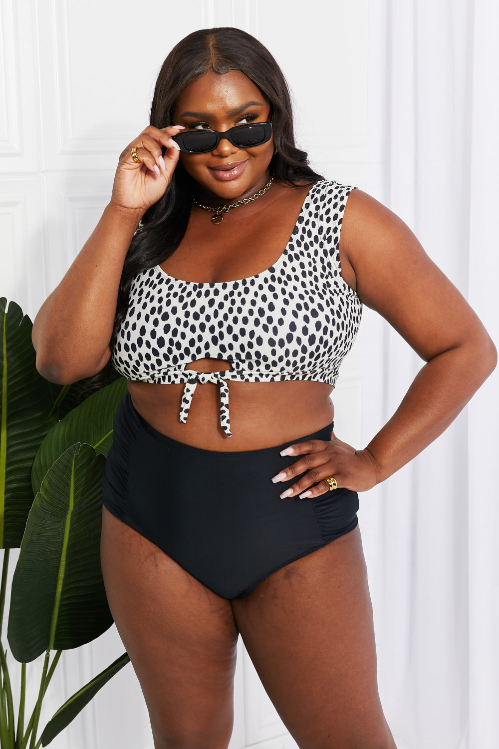 Spotty Crop Top and Ruched Bottoms | Swimwear Set