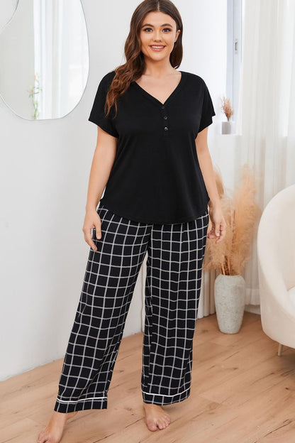 V-Neck Top + Plaid Pants | Lounge Set
