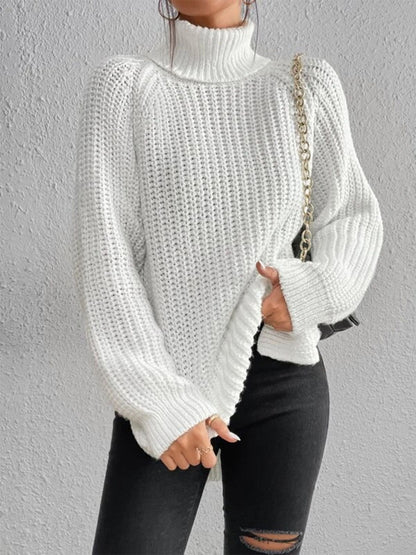 Turtleneck Rib-Knit Slit | Sweater
