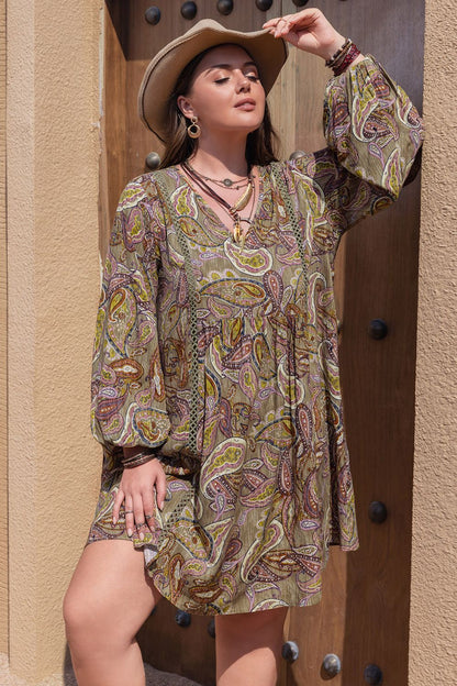 Bohemian V-Neck Long Sleeve Midi | Dress