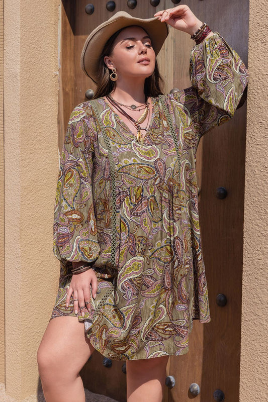 Bohemian V-Neck Long Sleeve Midi | Dress