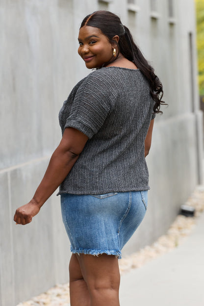 Gray Chunky Knit Short Sleeve | Top