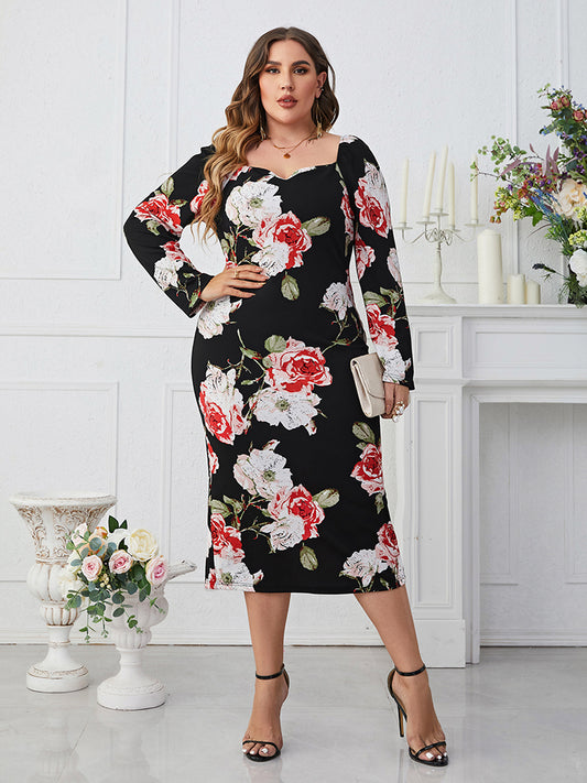 Floral Square Neck Long Sleeve | Dress